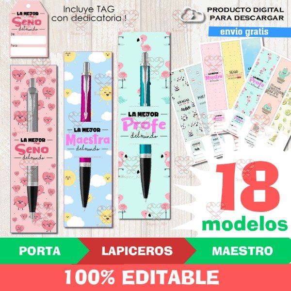 Producto - Kit Imprimible PortaLapiceros Dia Del Maestro Editables