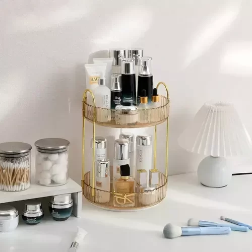 Producto - Organizador De Maquillaje De Acrílico Giratorio 2 Pisos 23cm