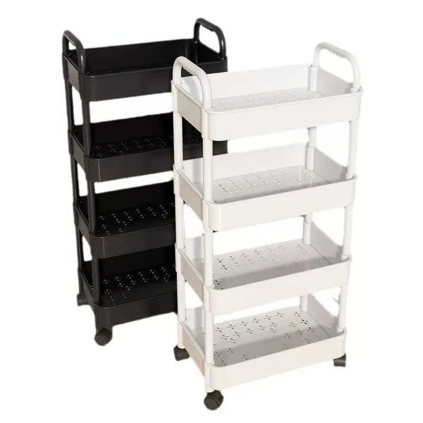 Producto - Carrito auxiliar 4 pisos blanco/negro 88x32x20cm