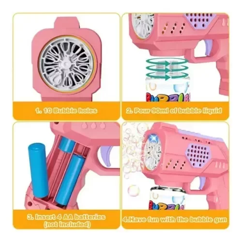 Producto - Pistola Burbujero Automatico 10 Agujeros Con Luz Led A Pilas BG-01 - 1