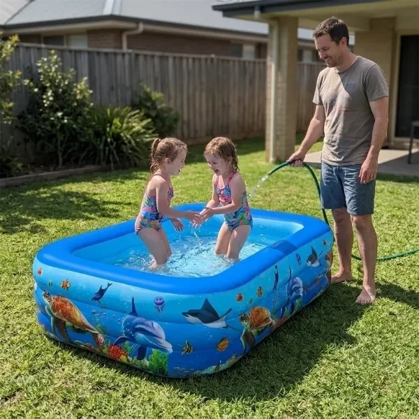 Producto - Pileta Inflable Rectangular 150x90x46 cm 3 Aros Piso Inflable Fondo de Mar - 2