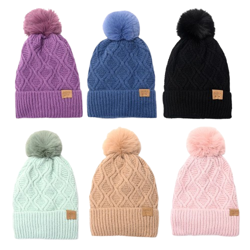Producto - Gorro tejido mujer con pompom interior piel x1u 43779