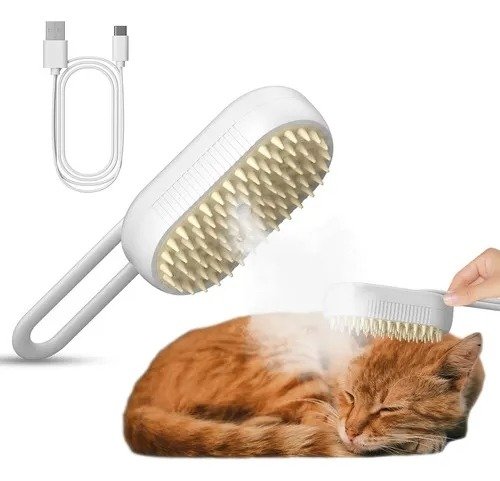 Producto - Cepillo Vapor Automático Para Gatos Perro Cepillo Mascotas Blanco
