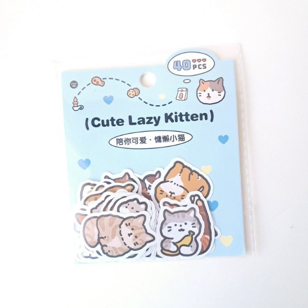 Producto - Set de 40 stickers - Cute Lazy Kitten