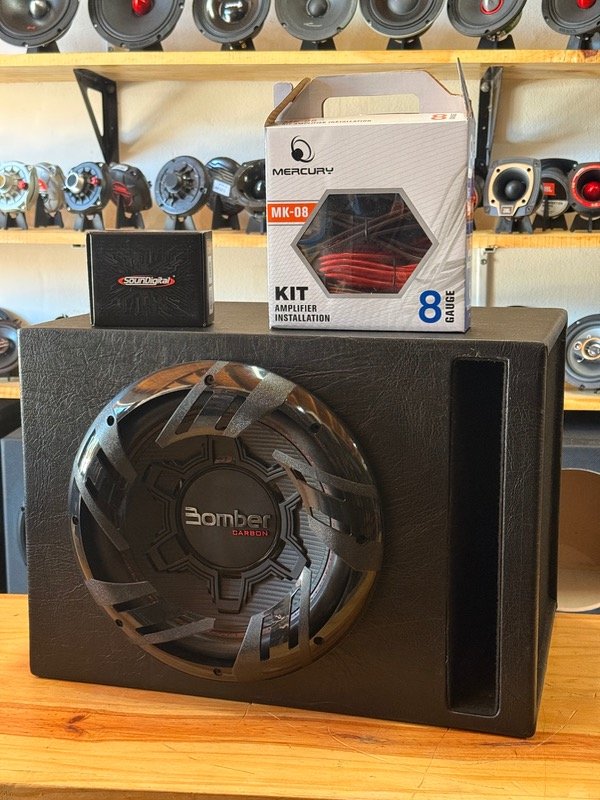 Producto - COMBO SUB 12" BOMBER CARBÓN 250RMS + POTENCIA 400.4 + KIT DE CABLES + CAJON