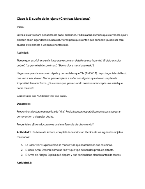 Producto - SECUENCIA DIDÁCTICA "CRÓNICAS MARCIANAS" RELACIÓN CON OTROS LENGUAJES ARTÍSTICOS - 1