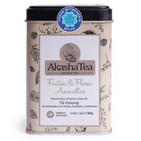 Producto - Akasha Tea Frutas y Flores Amarillas. Té en Hebras. Lata x 50 g