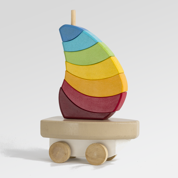 Producto - Velero de madera GRANDE Arcoíris - 29 cm - Juguete Didáctico