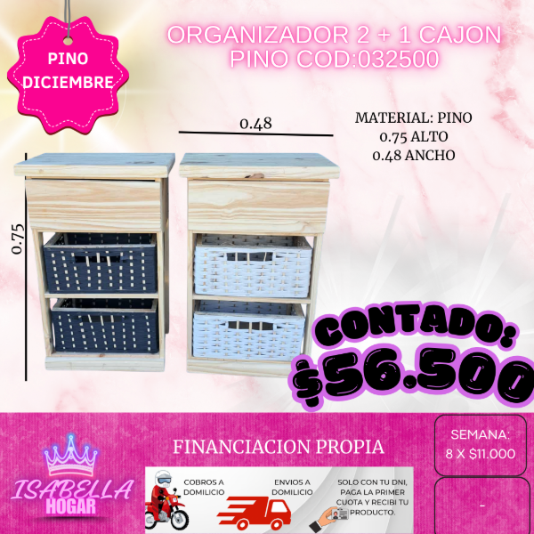 Producto - ORGANIZADOR 2 + CAJON PINO COD:032500