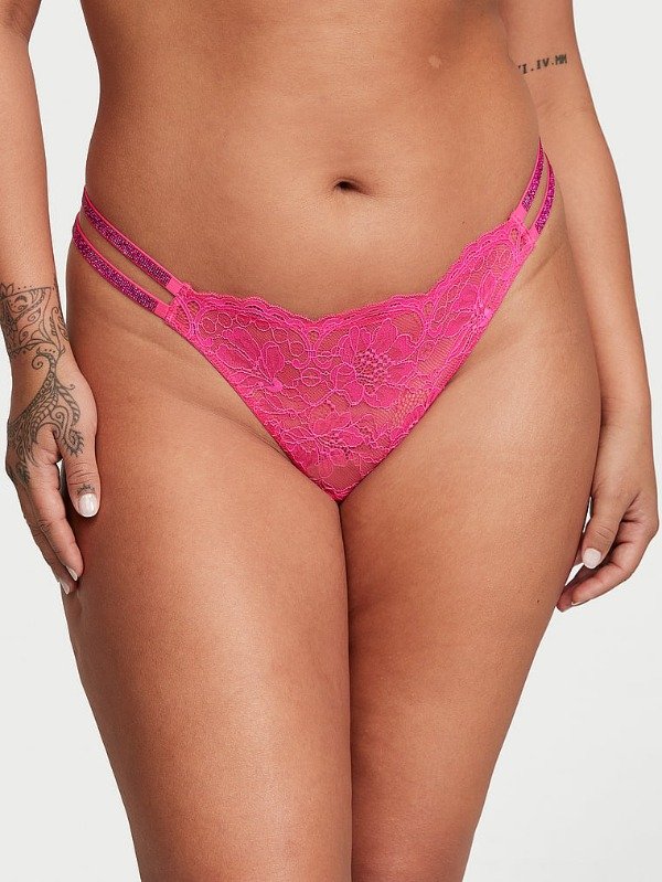 Producto - COLA LESS DE ENCAJE CON TIRAS DE DOBLE BRILLO FOREVER PINK - Victoria's Secret