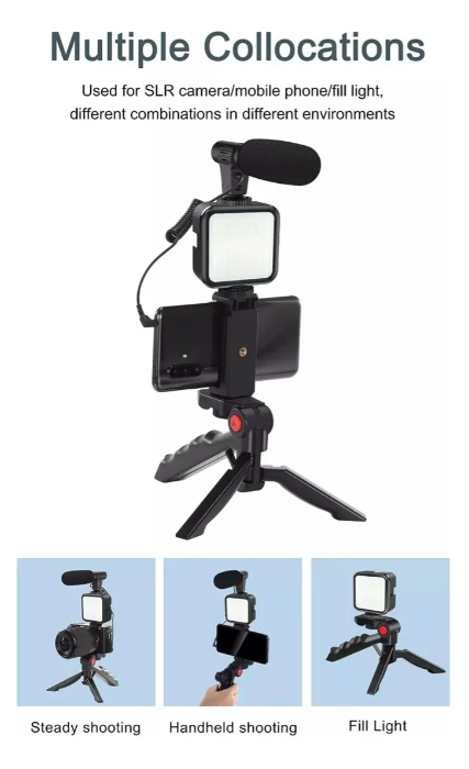 Producto - kit para streaming y vlogging estabilizados tripode con led y micrófono