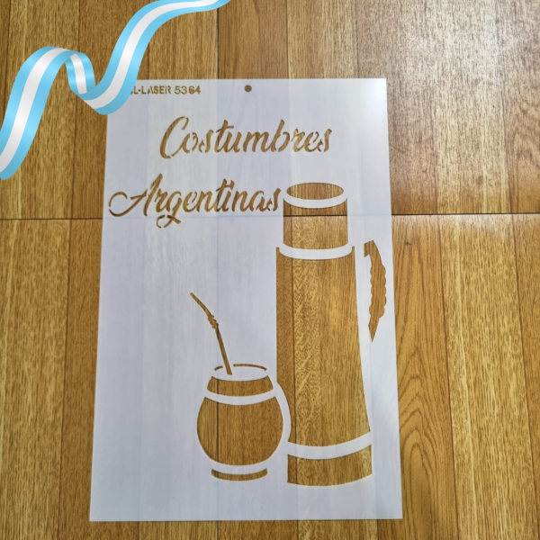 Producto - St 5364 de 20x30 cm Stencil Termo Mate Costumbres Argentinas