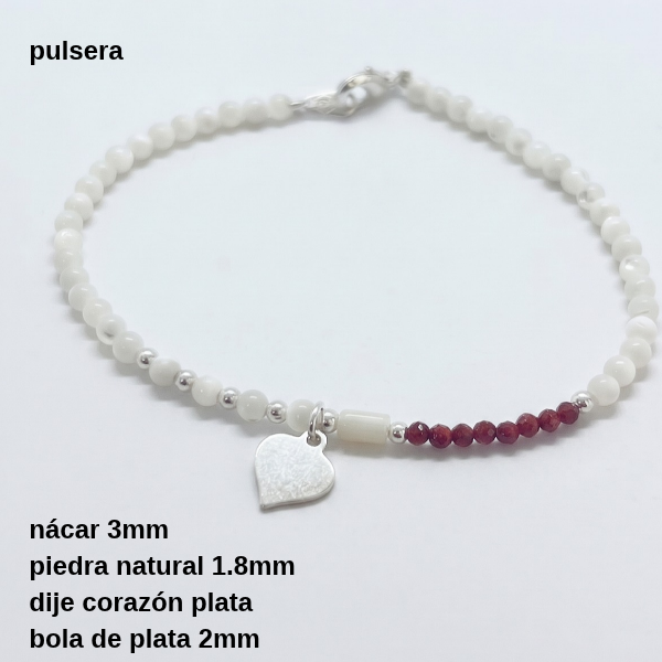 Producto - PUL #FP Pulsera nácar 3mm, piedra natural y dije corazón (DÓLAR) - 2