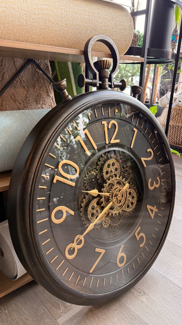 Producto - Reloj pared 60 cm engranajes negro con dorado