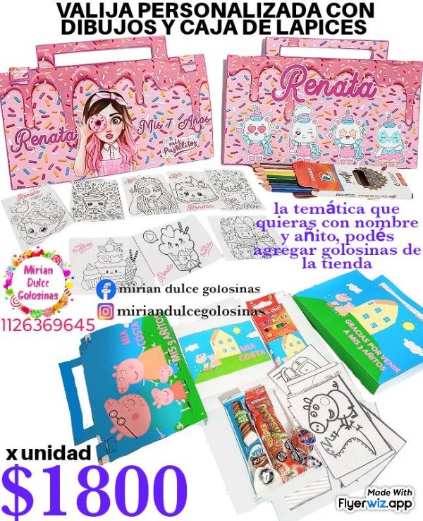 Producto - Souvenir valija golosinera con dibujos personalizados y lápices de 6 unid