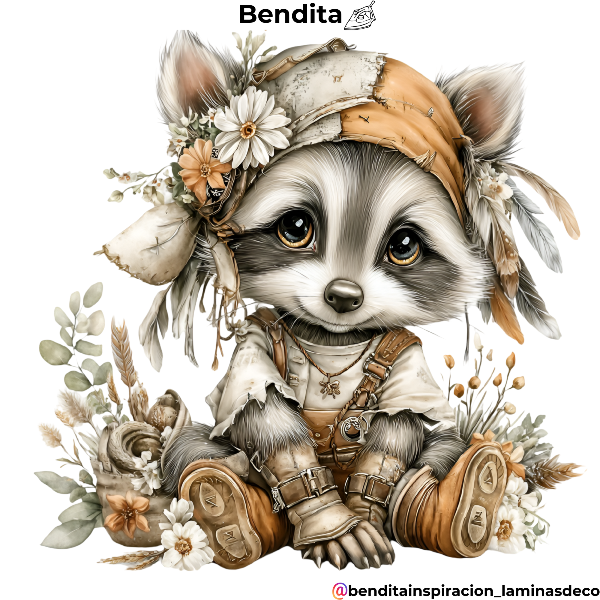 Producto - Bendita Plancha mapache boho 20x20 cm