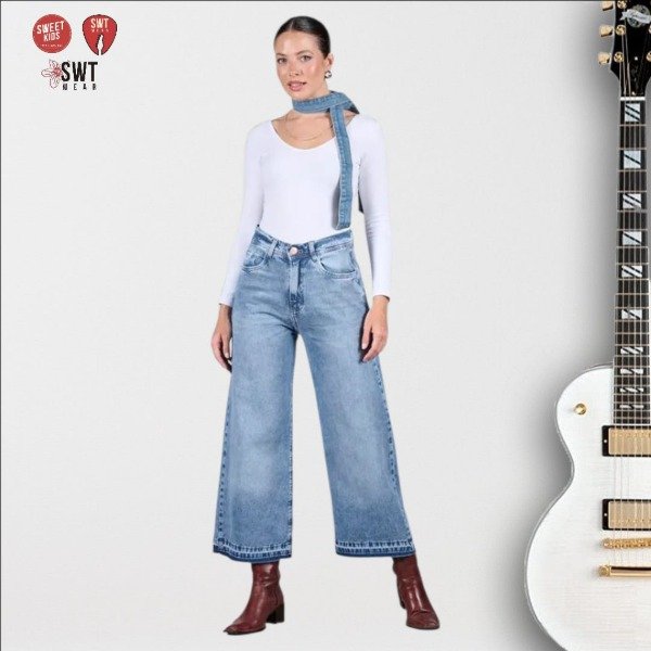 Producto - Jean Wide Leg Crop Stone Bota Descocida RÍGIDO Talle 36 a 46 Art 339