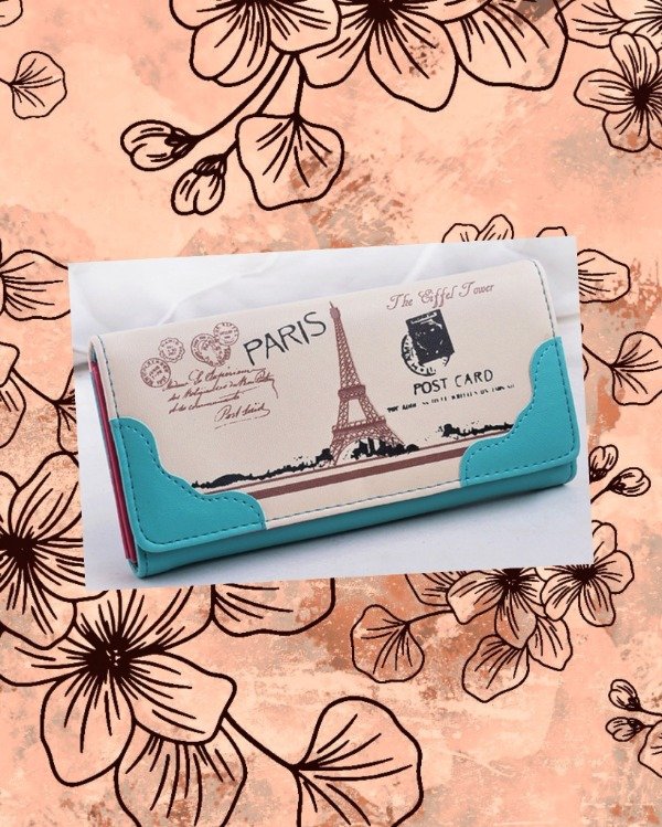 Producto - Billetera de cuero Paris Celeste