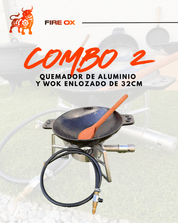 Producto - Combo 2 - Quemador completo + Wok fundición enlozado + Manguera