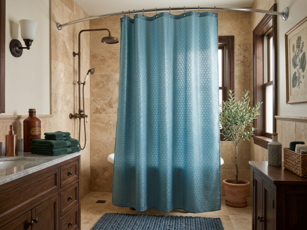 Producto - CORTINA DE BAÑO IMPERMEABLE ANTIHONGOS 3D CELESTE