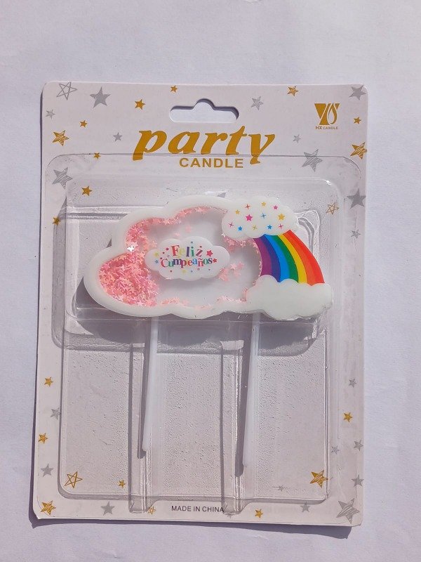 Producto - Vela Nube y Arcoiris "FC" c/Confetti Rosa