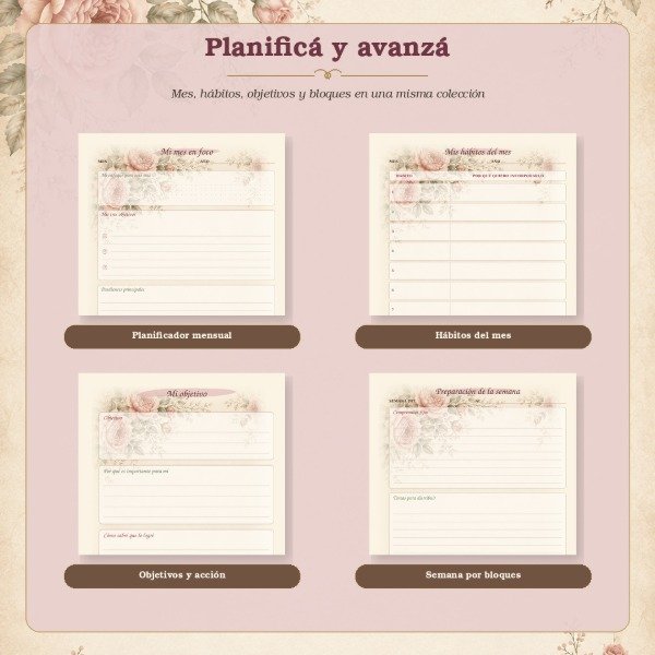 Producto - Kit de planificación imprimible Jardín de Rosas Vintage - A4 y A5 - 3