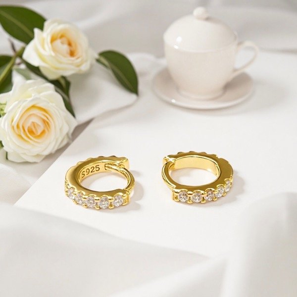 Producto - Aros argollitas Plata 925 Dorado/cubic entero