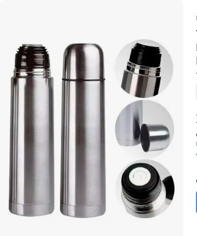 Producto - Termo Bala 1 Litro Acero Inoxidable Doble Capa Térmica Plateado
