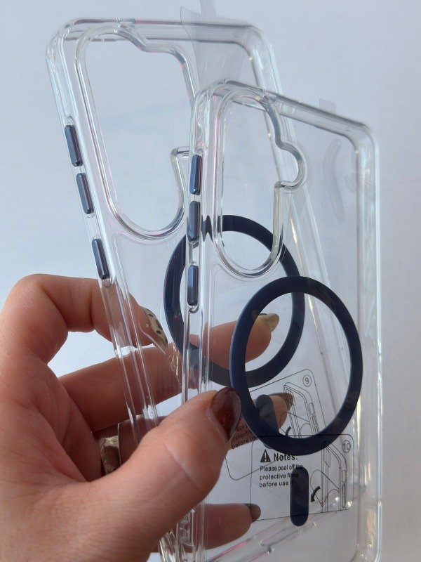 Producto - Case magsafe transparente con detalles en azul