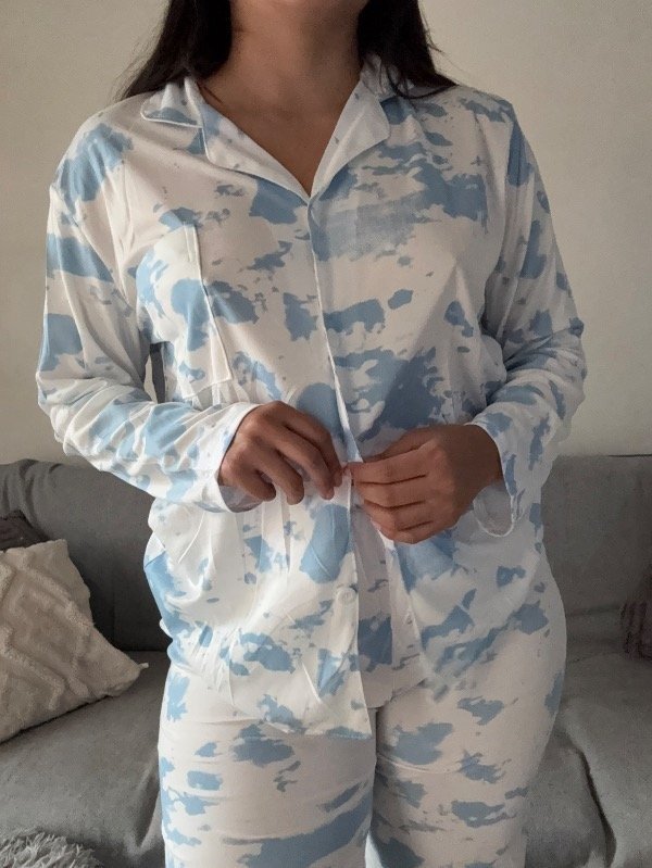 Producto - Pijama camisero blanco c/celeste