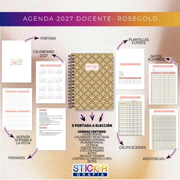 Producto - Agenda 2027 Docente RoseGold