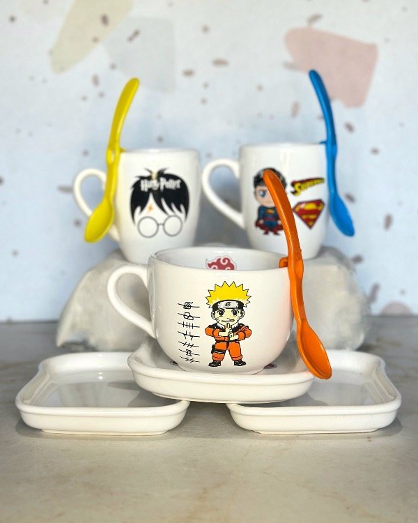 Producto - Kit N17 P/Nenes "3 Taz. Blancos + 3 Band. Tostadas + 3 Cucharitas"