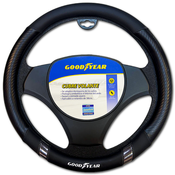 Producto - CUBRE VOLANTE GOODYEAR 38CM NEGRO CON CARBONO TIRAS GRIS GY-6343 - 0