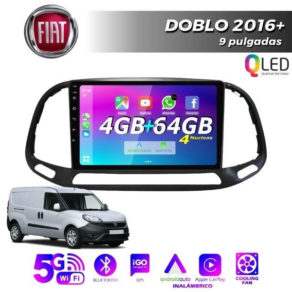 Producto - MULTIMEDIA FIAT DOBLO 2016+ - 9 PULGADAS CARPLAY Y ANDROID AUTO