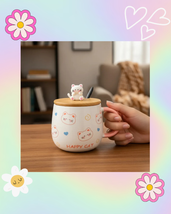 Producto - Taza Happy Cat con Tapa y Cucharita - 0