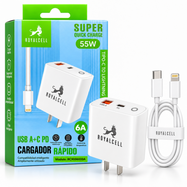 Producto - CARGADOR 6A USB A + C PD 55W - ROYALCELL - 0