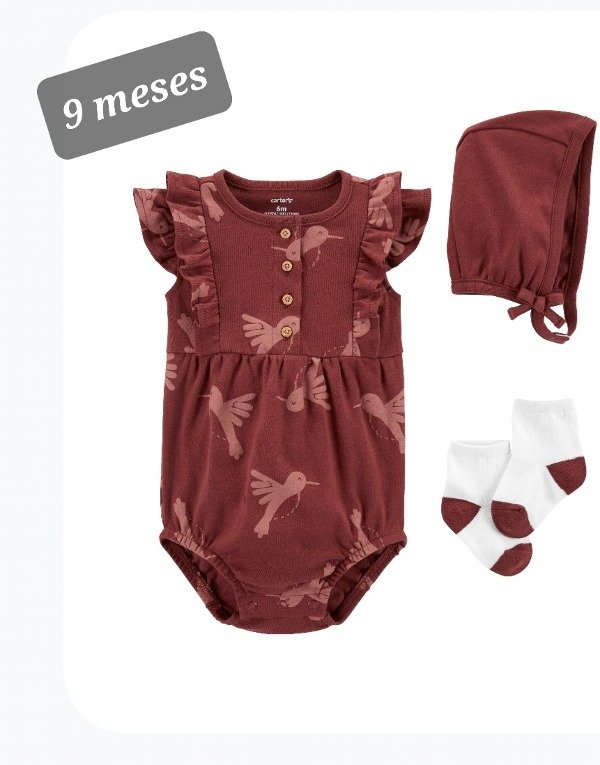 Set 3 piezas carters body, gorro y medias  9 meses