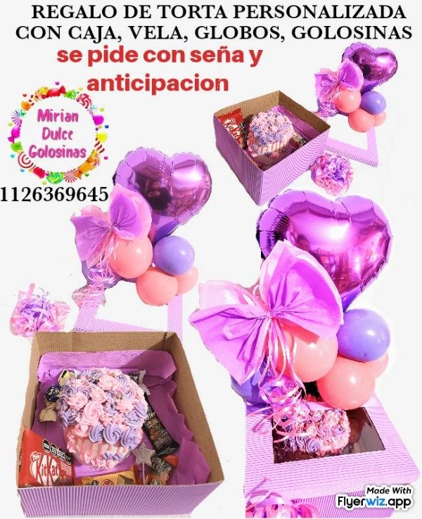 Producto - Desayuno o merienda personalizada con torta caja golosinas vela