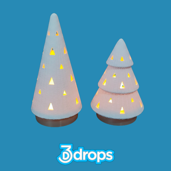 Producto - Set de Pinitos Navideños Iluminados 3D con Textura Efecto Nieve