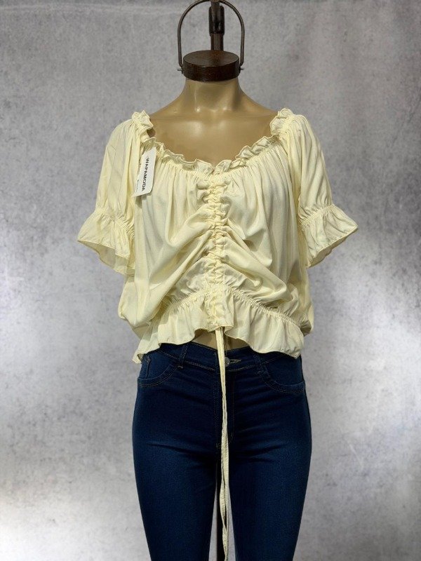 Producto - BLUSA PARAISO CREMA M/CORTA FIBRANA FRUNCE - 0