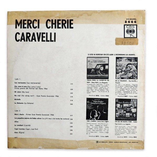 Producto - Caravelli - Merci Cherie (CBS Mono) - Vinilo impoluto - 2