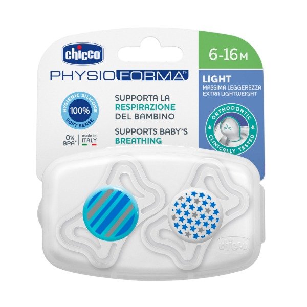 Producto - Chupetes CHICCO Physio Forma Light por 2 unidades CHICCO Celeste. 6-16m.