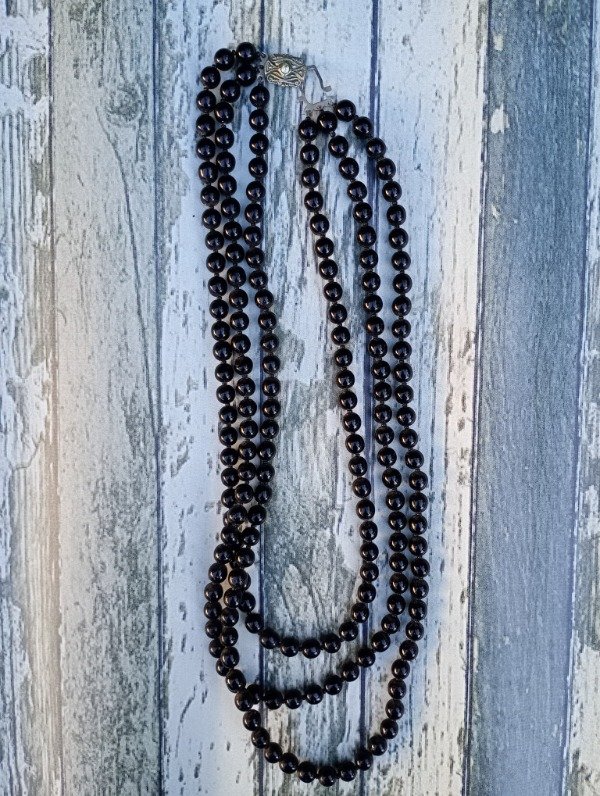 Producto - Collar de 3 vueltas obsidiana negra cierre con strass