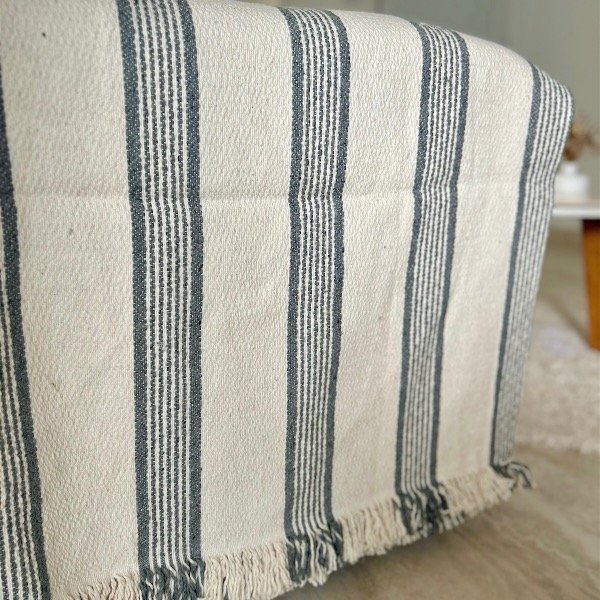 Producto - MANTA RÚSTICA RAYADA CON GUARDA GRIS