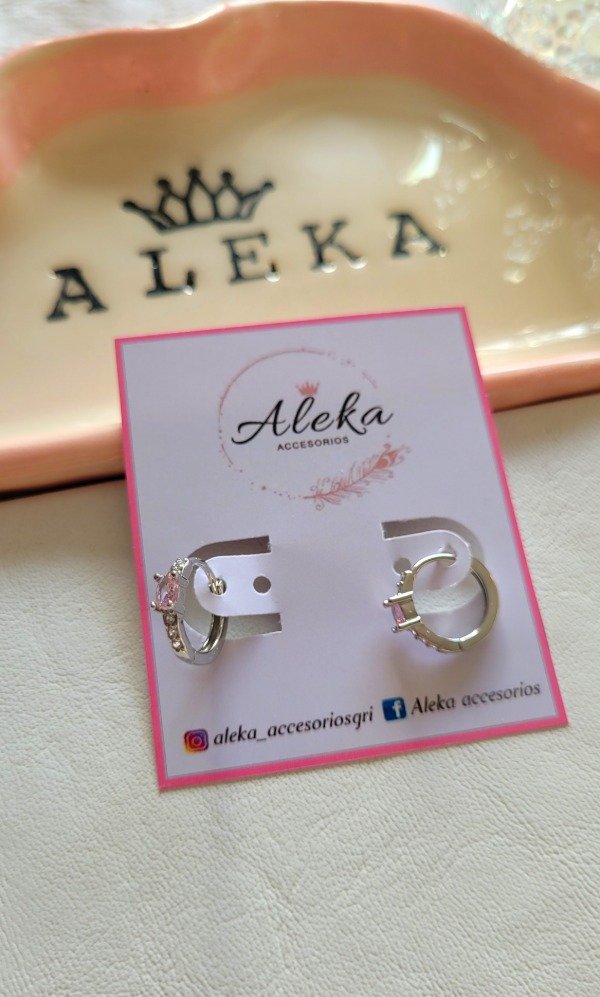Producto - Conjunto corazón punto de luz y argollas con cubic de acero  quirúrgico - 6