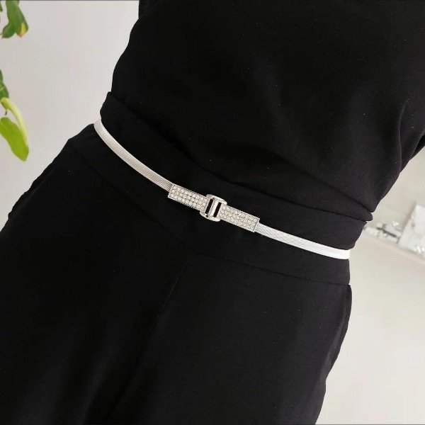 Producto - Cinto plateado elastizado modelo liso y con brillos - 3