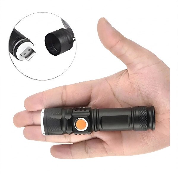 Producto - Linterna Mano Led T6 Aluminio Tactica Recargable USB Trasero sin Cables 3600L - 2