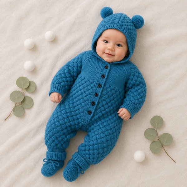 Producto - Enterito "Osito" con escarpines para bebés - 1 a 3 meses - Turquesa