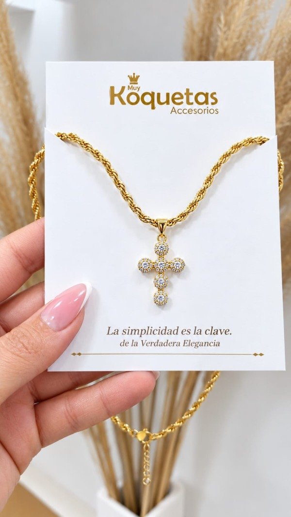Producto - Cadena y Dije Cruz de Circonias en Goldfilled - 1