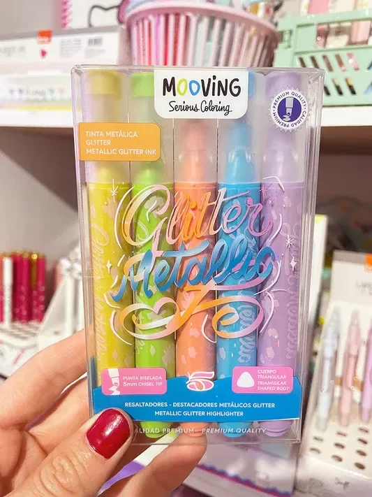 Producto - Resaltadores Mooving metalicos con glitter x6